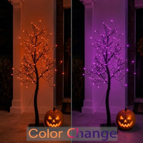5FT Lighted Halloween Tree, 102 LED Dual Color Black Glitter Tree
