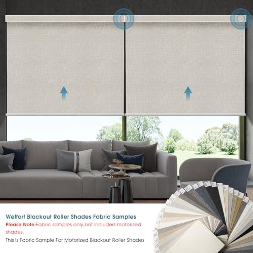 Motorized Roller Shades, 100% Blackout, Multi-Color Samples | Automatic Blinds for Indoor Windows, Works with Alexa Google Apple Home, Remote & App Control,Solar/USB Charging,Custom Size