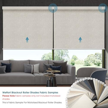 Motorized Roller Shades, 100% Blackout, Multi-Color Samples | Automatic Blinds for Indoor Windows, Works with Alexa Google Apple Home, Remote & App Control,Solar/USB Charging,Custom Size