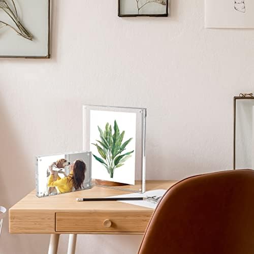 Syntrific 5x7 Acrylic Photo Frame 5Pack Premium Acrylic Photo Frame Magnetic Picture Frames Clear | Clear Lucite Frames, Stand on Desk, Horizontal and Vertical, Frameless, Floating Effect Photo Display