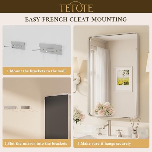 Brushed Nickel Bathroom Mirror 24 x 36 Inch for Vanity Metal Framed Mirror Modern Farmhouse for Living Room Entryway(Horizontal/Vertical)