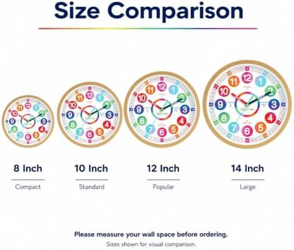 Roymnie Wall Clock for Kids Learning Battery Operated Teaching Silent 8" | Learning to Tell Time Easily Non Ticking Analog Colorful Teaching Time Clock Decorative for Kids Room Classroom School Modern