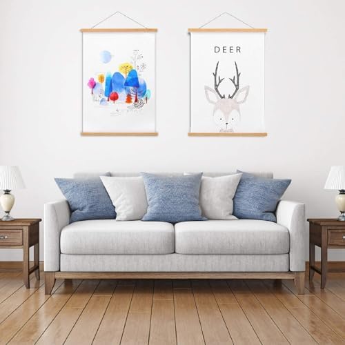 FALAMON 2 Pack Magnetic Poster Hanger Frame, 12x16 12x18 12x24 Teak Wood Magnet Poster Frame for Hanging Posters, Prints, Photos, Pictures, Maps, Scrolls, and Canvas Artwork