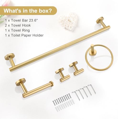TQKAG 5 Piece Bathroom Accessories Set Brushed Gold Bathroom Hardware Set 23....