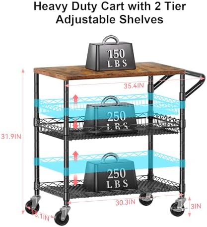 wdt 3 tier rolling carts with wheels, heavy, side view