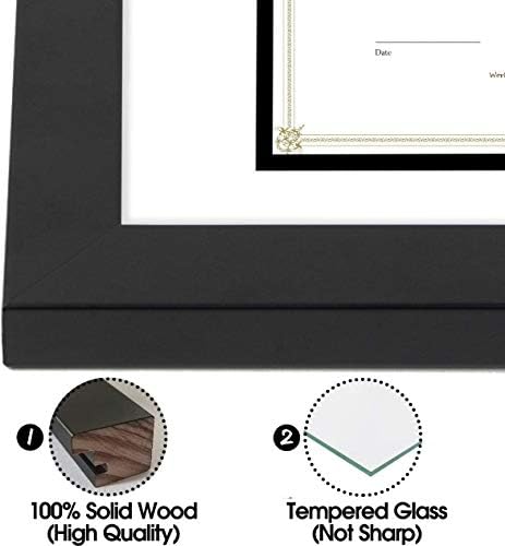 Golden State Art 11x14 Diploma Frame for 8.5x11 Document,Solid Wood/Glass | Fit For 11X14 Document & Certificates Without Mat,Double Mat(White With Black) ,Black ,1 Pack