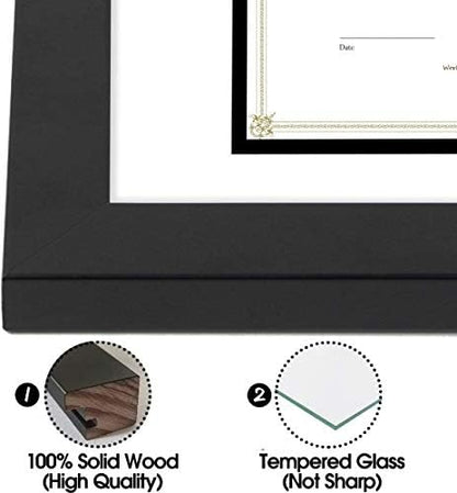 Golden State Art 11x14 Diploma Frame for 8.5x11 Document,Solid Wood/Glass | Fit For 11X14 Document & Certificates Without Mat,Double Mat(White With Black) ,Black ,2 Pack