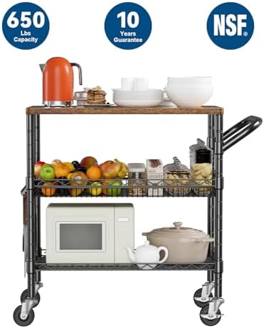 wdt 3 tier rolling carts with wheels, heavy, close-up detail
