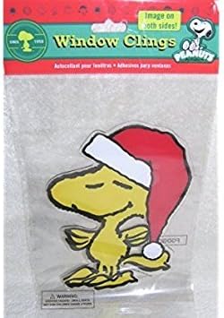 Peanuts Woodstock in Santa Hat Jelz Window Clings Christmas Decoration