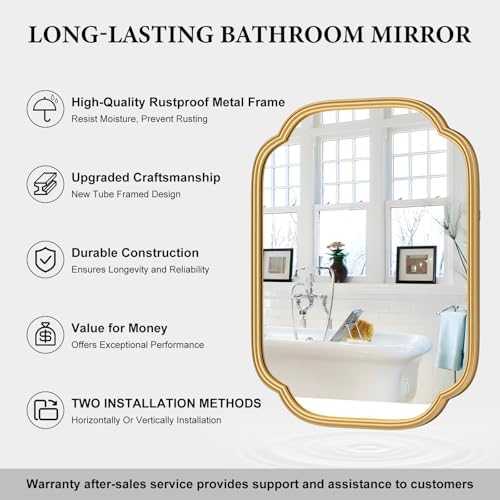 ferytange gold mirrors for bathroom, 18" x 24" showing dimensions