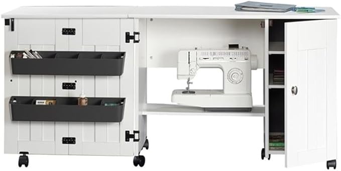Sauder Folding SewingTable & Craft Cart Storage Cabinet, in Soft White - Image 5