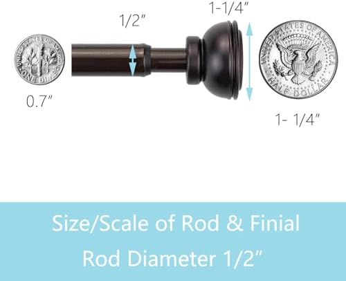 KXLIFE 2 Pack Spring Tension Rod Adjustable 22-36 Inches, Bronze | 1/2-inch Decorative Tension Drapery Rod, Tension Mounted, Non-Slip, for Window, Kitchen, RV, Doorway