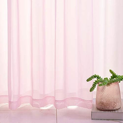 Christmas Baby Pink Sheer Pink Voile Curtains Short Translucent Solid Color 45 Inch Length Rod Pocket Baby Pink Sheers 45 Inches Long For Small Windows Bedroom Living Room Kitchen 2 Panels 52x45