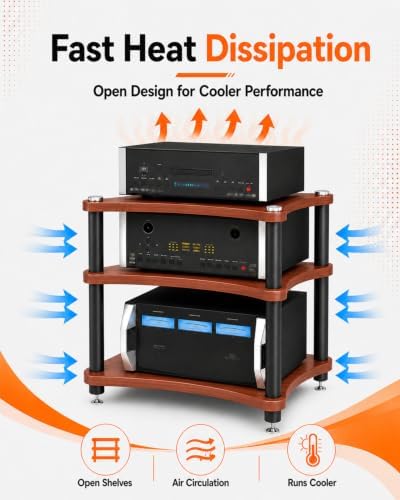 heavy duty 3-tier av media stand, 264 lb on a desk or shelf