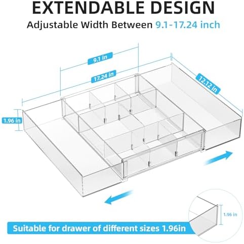 marbrasse expandable desk drawer organizer, clear plastic drawer shown in use