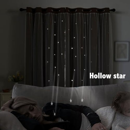 indistar Star Cutout Kids Window Blackout Curtains for Girl Bedroom Window Room Darkening Curtains & Drapes Baby Nursery Curtains (2 Panel,52Wx72L inch,Coffee)