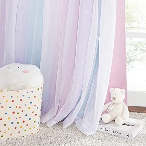 NICETOWN Curtains for Girls Bedroom Kids Curtain Star Cutout Rainbow Curtain for Girls Room Decor Window Nursery Curtain 84 inches Long Grommet, 2 Panels, W42 x L84, Purple & Blue & Pink