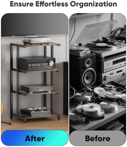 4-tier wooden media stand, av media stand corner on a desk or shelf