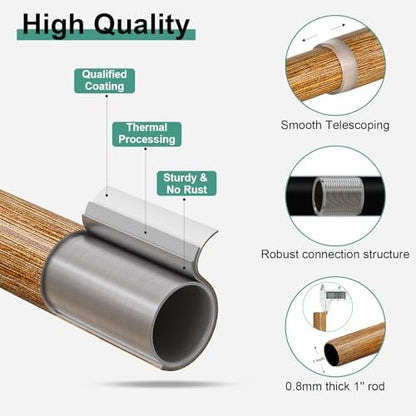 QDWIS 2 Pack Boho Wood Curtain Rods for Windows 48 to 84 inch,1" Adjustable Heavy Duty Window Curtain Rod with Imitation Wood Grain Finials,Rustic Decorative Drapery Rods Set 36-88'',Natural Wood
