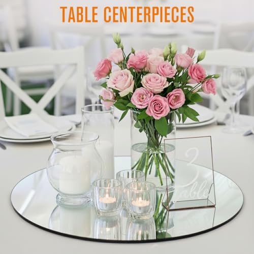 Mirror Centerpieces for Tables, Small, 10 Inch, 12 Pack, Center Piece | Houseables Round Mirrors For Centerpieces, Mirrored Trays, Round Table Plate Tray, Circle, Glass Charger, Wedding, Base