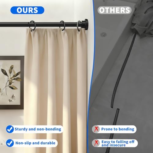 Black Shower Curtain Rod 24-40 Inch Integration Tension Curtain Rod, Load 44LBS No Splice 304 Stainless Steel Adjustable Spring Heavy Duty Tension Rods for Bathroom Windows No Drill Non Slip