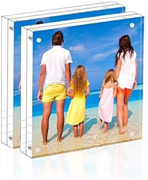 Meetu Acrylic 4x4 Picture Frame Clear Two Sided Desk Photo Frame Magnetic Frame by Meetu