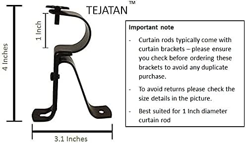 Curtain Rod Bracket for 1-Inch Diameter rods - (Set of 4 (2 Pairs, Black) (Can Also be Known as Curtain Rod Hangers, Drape Rod Hooks for wall, Curtain rods Brackets, Curtain Rod Holders)