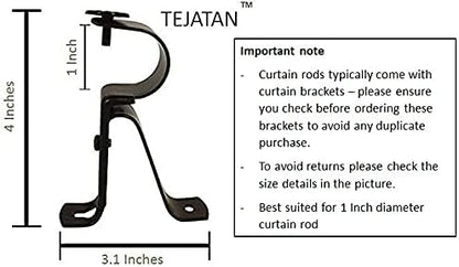 Curtain Rod Bracket for 1-Inch Diameter rods - (Set of 4 (2 Pairs, Black) (Can Also be Known as Curtain Rod Hangers, Drape Rod Hooks for wall, Curtain rods Brackets, Curtain Rod Holders)
