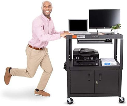 line leader large av cart with locking cabinet, front angle view