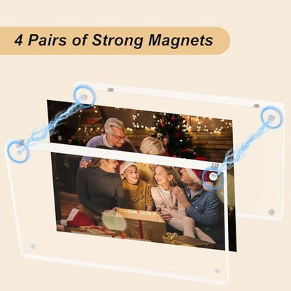 AMEITECH 4x6 Acrylic Picture Frame 5 Pack, Frameless Clear Photo Frames | Double Sided Floating Magnetic Frames, 20mm Thick, Free Standing Desktop Display for Postcards, Pictures and Artworks