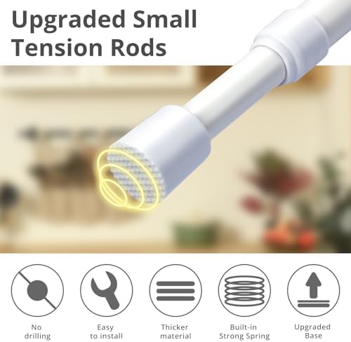 2 Pcs Small Tension Rod 12-20 inch Spring Rod, Tension Rod Spring Tension Rod, Small Tension Curtain Rod, Short Thin Tension Rods, Mini Tension Rods for Closet, Cabinets, Cupboard, Drawers, White