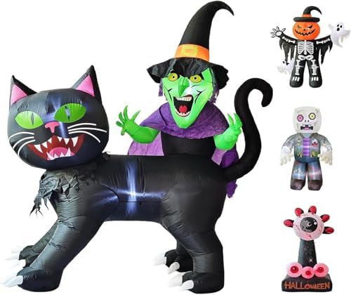 LANGXUN 8ft Witch Riding Black Cat Halloween Inflatable