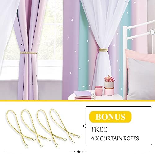 NICETOWN Curtains for Girls Bedroom Kids Curtain Star Cutout Rainbow Curtain for Girls Room Decor Window Nursery Curtain 84 inches Long Grommet, 2 Panels, W42 x L84, Purple & Blue & Pink