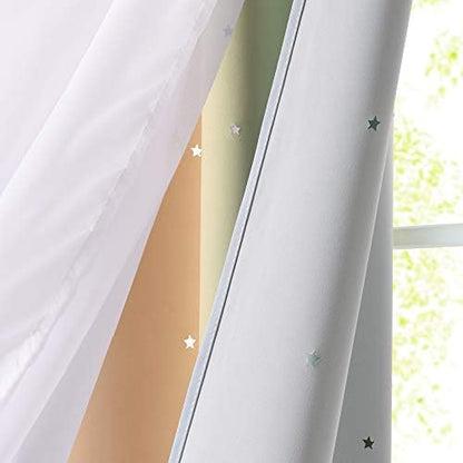 NICETOWN 2 Panels Blackout Curtains for Kids Girls Bedroom Living Room Colorful Double Layer Star Cut Out Stripe Rainbow Window Wall Home Decoration,W34 x L63 Inches, Rainbow