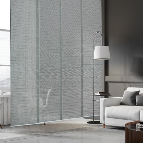 Sliding Panel Blinds for Sliding Glass Door, Sage Gray | Light Filtering Shade, Adjustable Single-Track, 46-85.5" W x 96" H, Cordless & Trimmable, Reinforced Edge