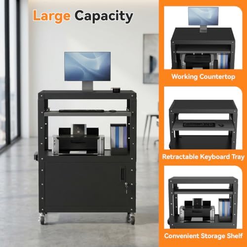 mobile av cart, adjustable height rolling computer cart, close-up detail
