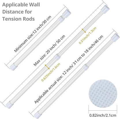 2 Pcs Small Tension Rod 12-20 inch Spring Rod, Tension Rod Spring Tension Rod, Small Tension Curtain Rod, Short Thin Tension Rods, Mini Tension Rods for Closet, Cabinets, Cupboard, Drawers, White