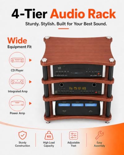 heavy duty 4-tier av media stand, 352 lb showing dimensions