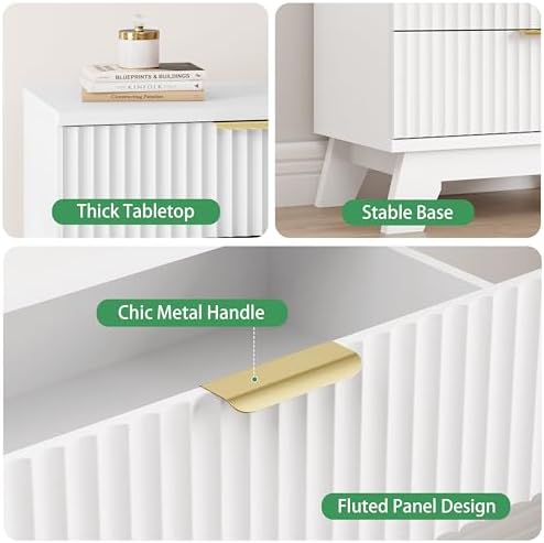 fluted dresser for bedroom with 3 drawers, 24", side view
