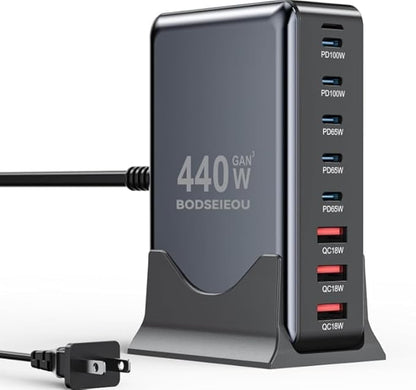 440W USB C Charger Block, 8-Port USB C Charging Station GaN IV Travel by SMSASOEO