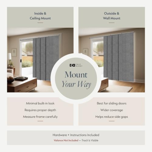 CHICOLOGY Panel Track Blinds, Weave Grey, 86"x96", Cordless, Sliding Door | 4 Fabric Panels, Fits 46–86″ Wide, Wall/Ceiling Mount, Room Divider Ready, Height Trimmable, Child & Pet Safe