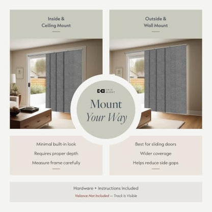 CHICOLOGY Panel Track Blinds, Weave Grey, 86"x96", Cordless, Sliding Door | 4 Fabric Panels, Fits 46–86″ Wide, Wall/Ceiling Mount, Room Divider Ready, Height Trimmable, Child & Pet Safe