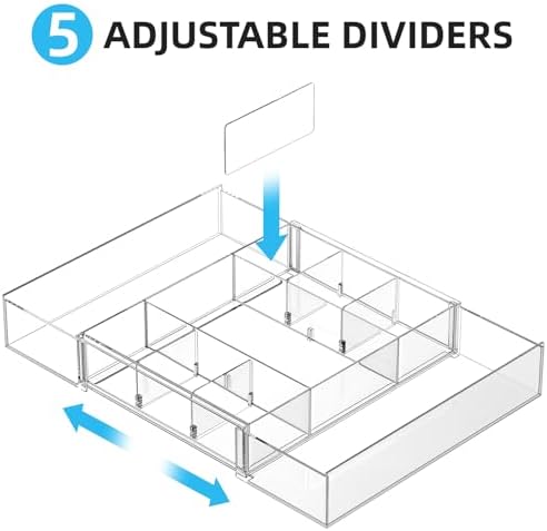 marbrasse expandable desk drawer organizer, clear plastic drawer, close-up detail