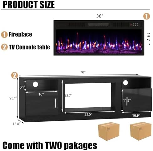 vitesse 70”fireplace tv stand,modern entertainment center heating fireplace shown in use
