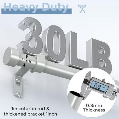 VOIIY Silver Curtain Rods for Windows 48 to 84 Inch(4-7 Feet),1" Diameter Drapery Rods with Modern Style End Cap Finials,Size:36-88 Inch,Antique Silver