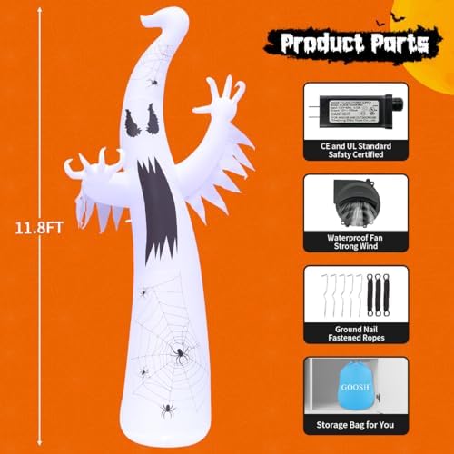 GOOSH 12 FT Halloween Inflatables Ghost Outdoor Decorations Blow Up Yard Gian...