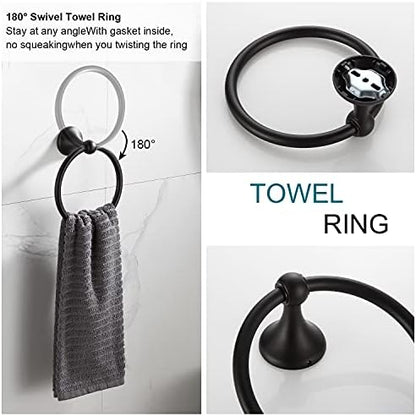 bgl bathroom accessory set, matte black adjustable expandable showing dimensions