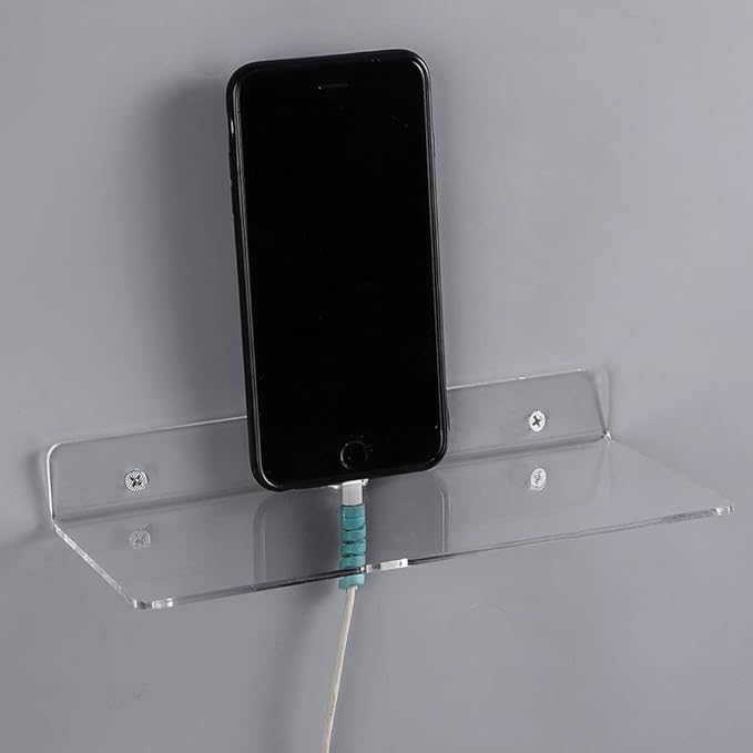 IEEK 4 PCS Clear Small Acrylic Floating Wall Shelves, 9 Inch Adhesive Display - Image 4