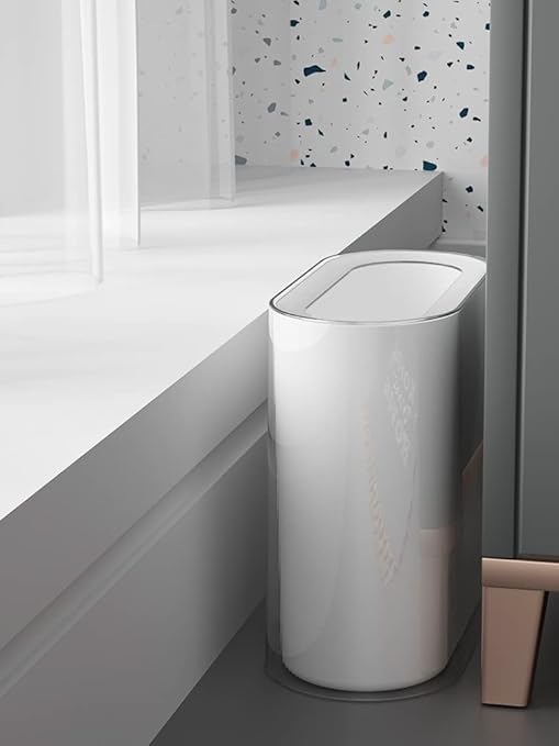 IEEK Small Waste Basket Slim Trash Can 3.2 Gallon/12L Clear and White Garbage - Image 2