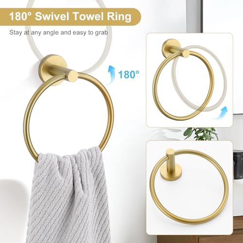 TQKAG 5 Piece Bathroom Accessories Set Brushed Gold Bathroom Hardware Set 23....
